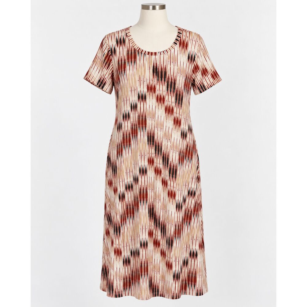 LuLaRoe Jessie Womens L Cream Rust Black Geometric Print Swing Dress NWT